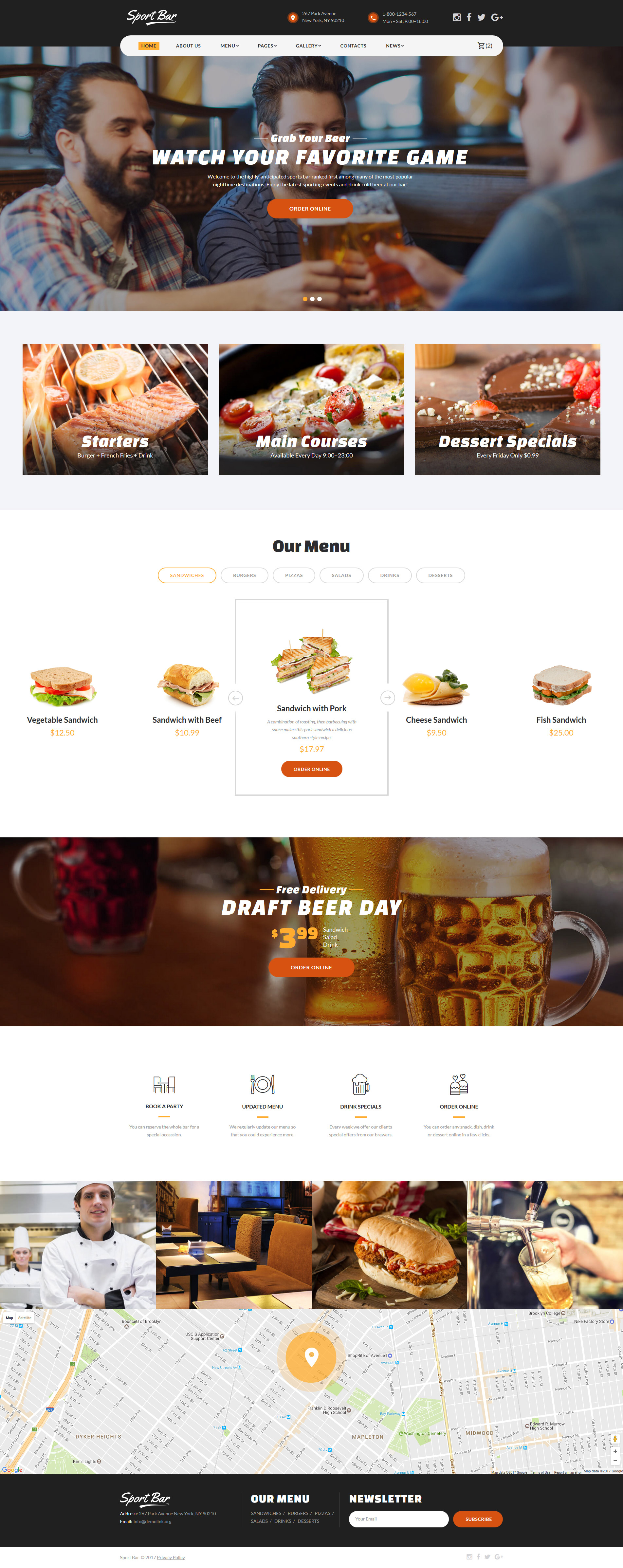 Sports Bar & Restaurant Multipage Website Template