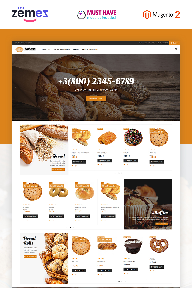 Bakerix - Bakery & Cakes Responsive Magento Theme