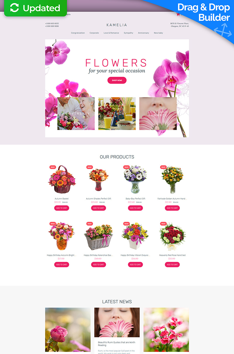 Kamelia - Flower Shop MotoCMS Ecommerce Template