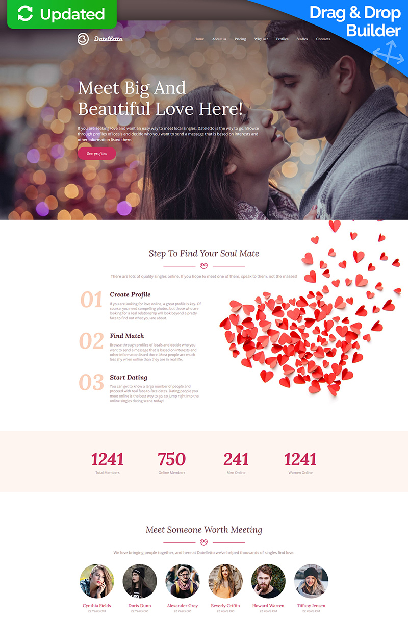 Datelletto - Dating Premium Moto CMS 3 Template