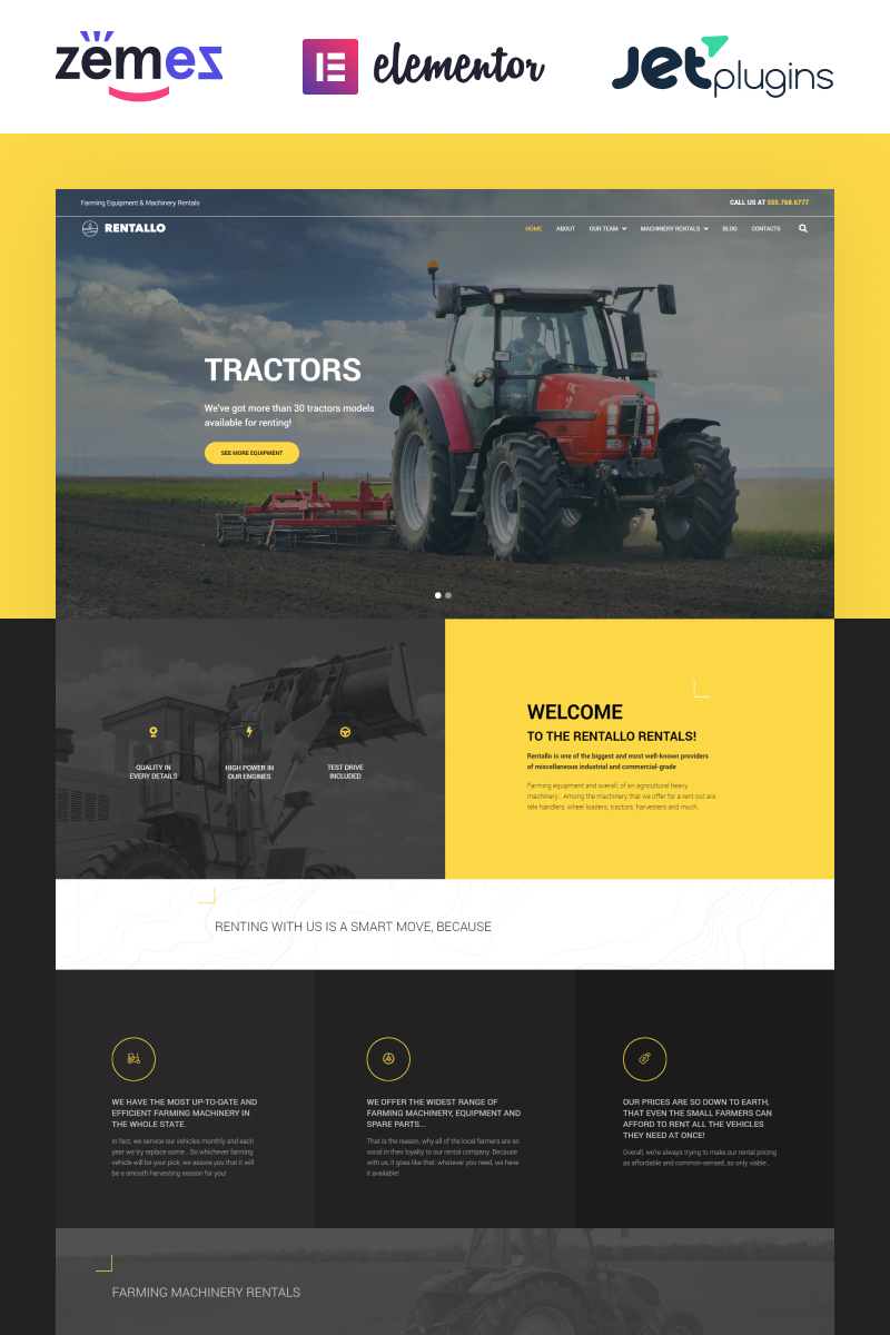 Rentallo - Farming Equipment & Machinery Rentals WordPress Theme