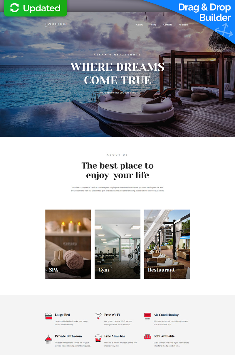 Evolution - Hotel MotoCMS 3 Landing Page Template