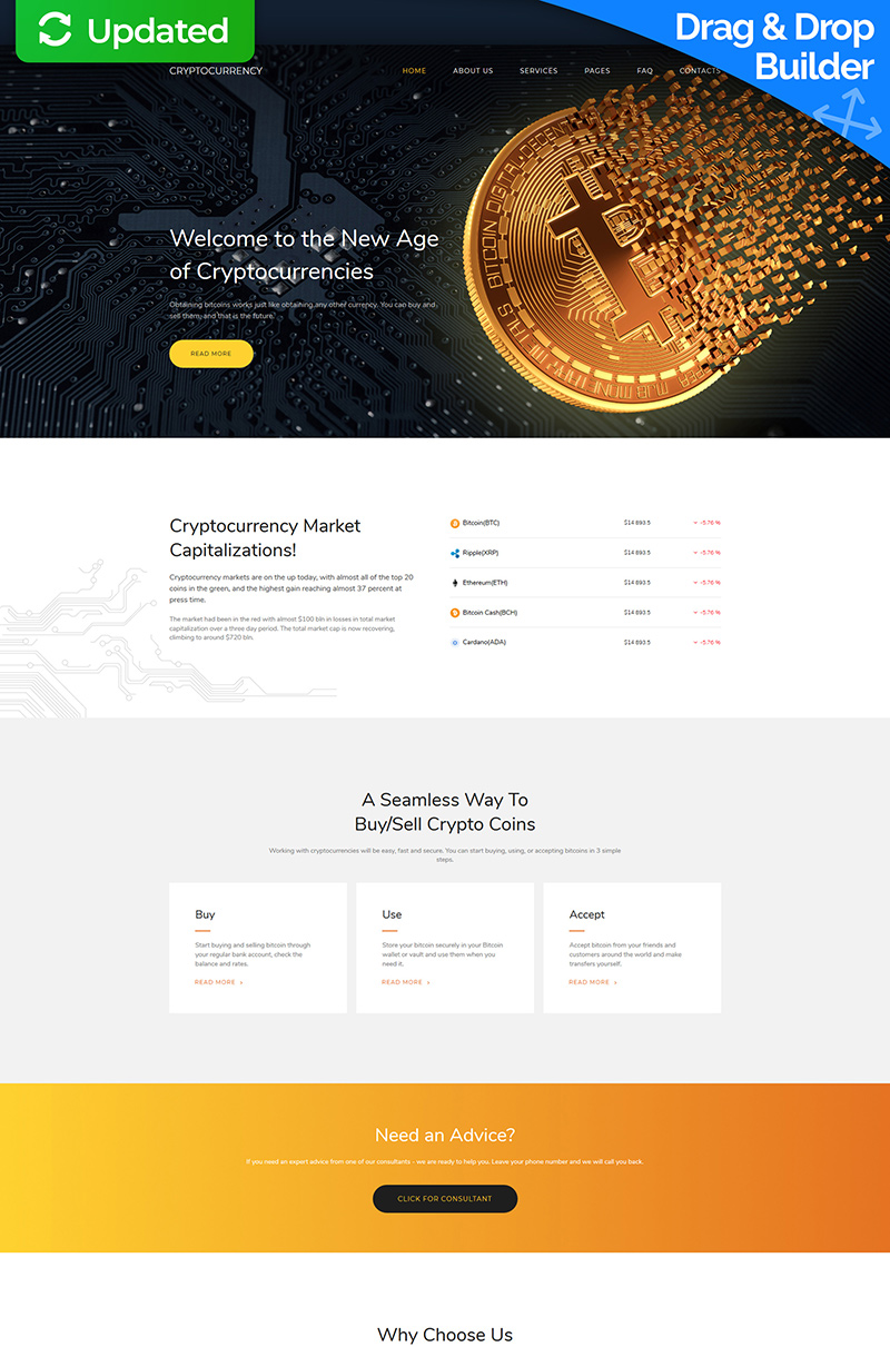 Bitcoin Cryptocurrency Premium Moto CMS 3 Template