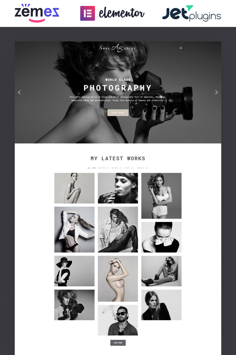 Anna Solas - Photographer Portfolio WordPress Theme