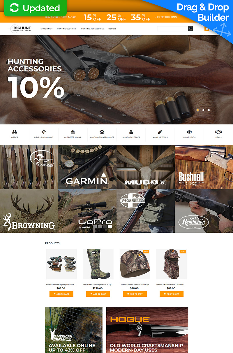 Hunting Gear and Supplies MotoCMS Ecommerce Template