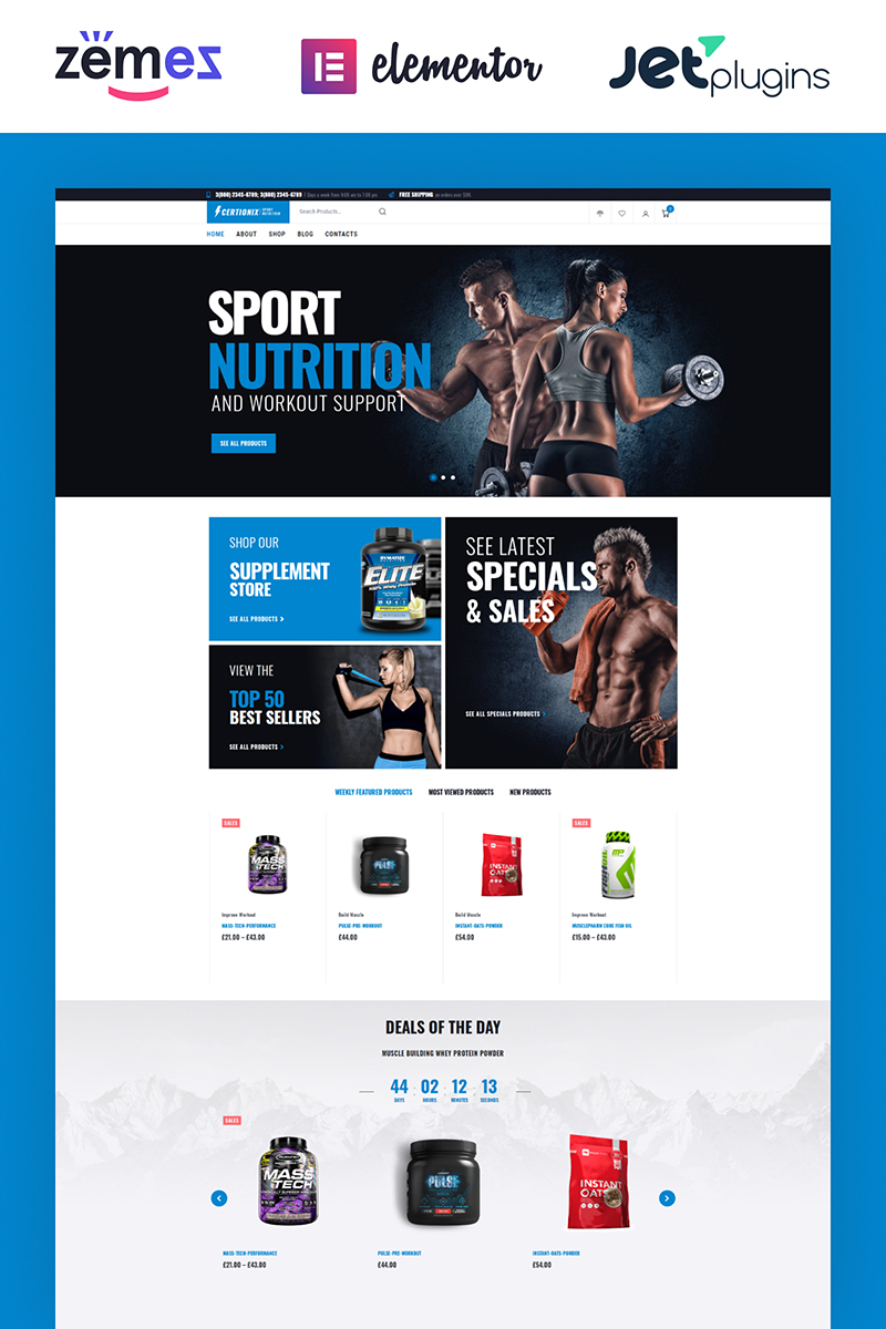 Certionix - Sport Nutrition Website Template with Woocommerce and Elementor WooCommerce Theme