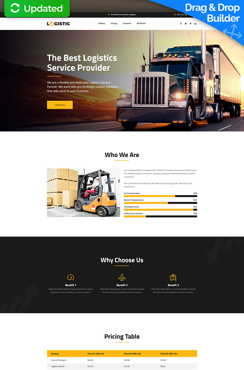 Logistic - Moving Company MotoCMS 3 Landing Page Template