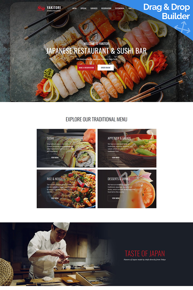 Japanese & Sushi Restaurant Moto CMS 3 Template