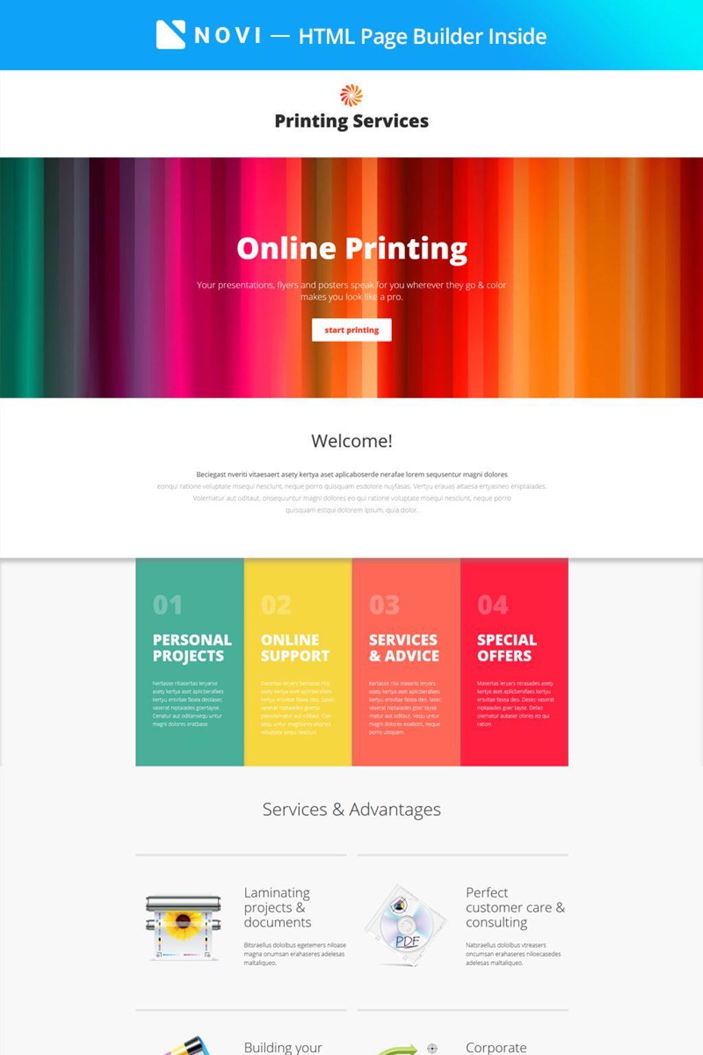 Printing Services - Online Printing with Novi Builder Landing Page Template