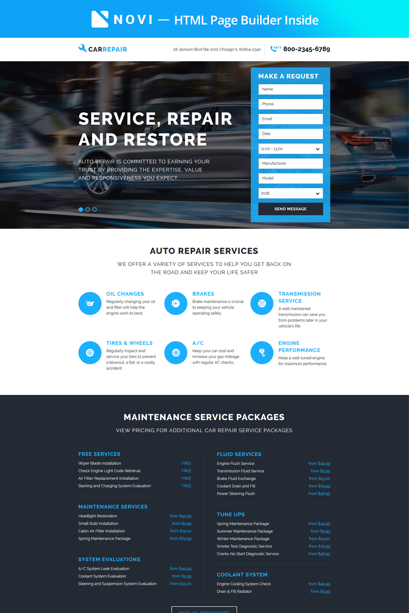 CarRepair - Auto Repair Workshop with Built-In Novi Builder Landing Page Template