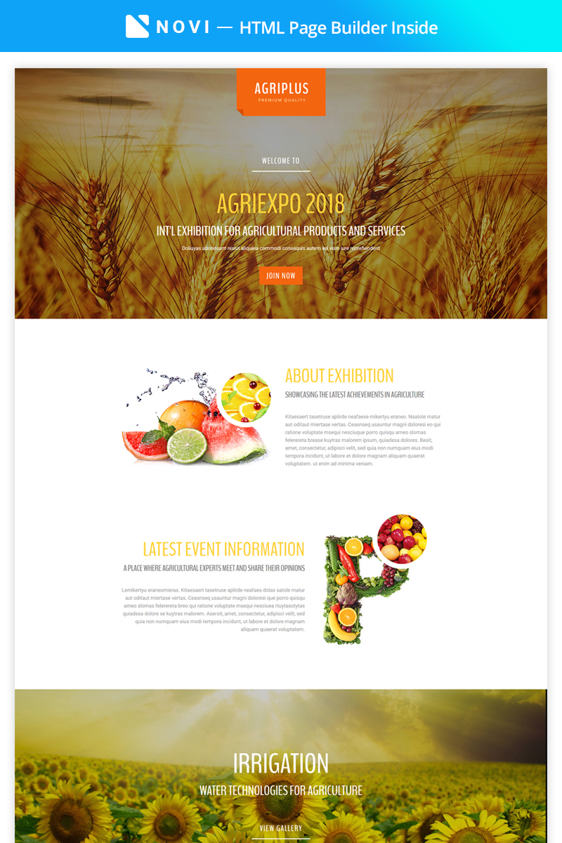 Agriplus - Impressive Agriculture Exhibition with Built-In Novi Builder Landing Page Template