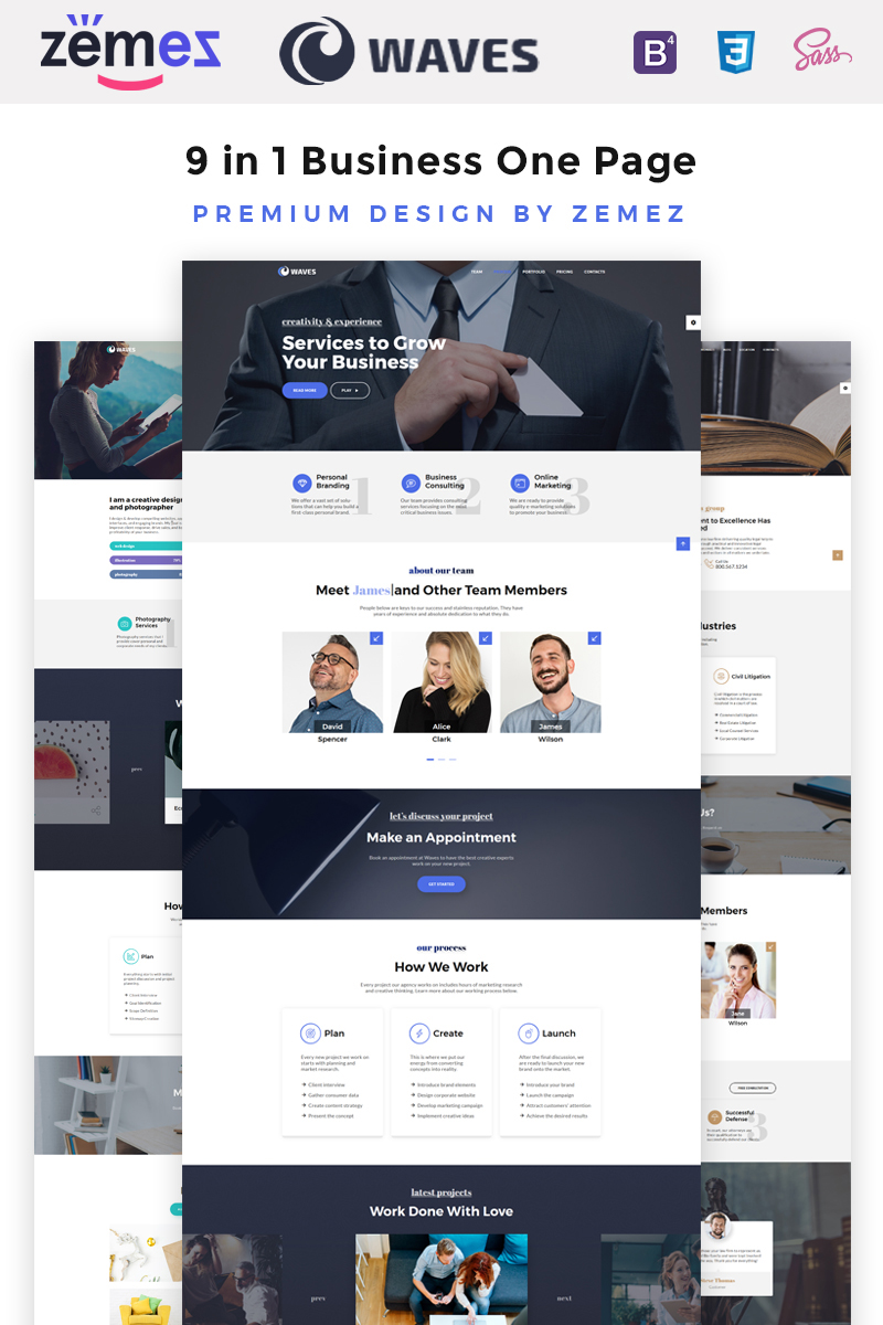 Waves - 23 in 23 Business One Page Website Template With One Page Business Website Template