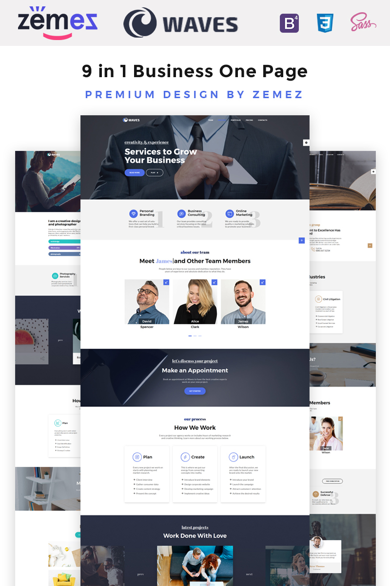 Waves - 9 in 1 Business One Page Website Template