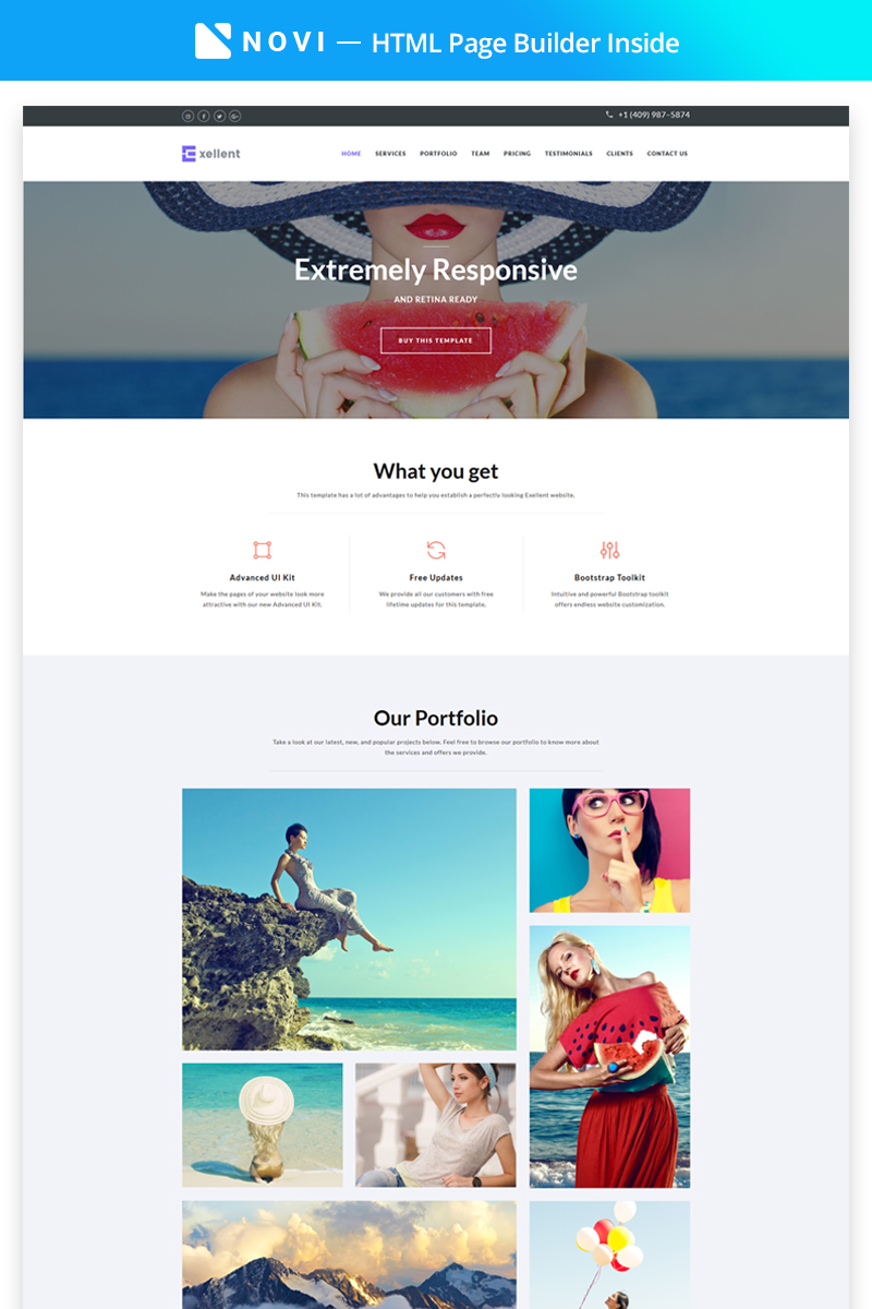 Exellent - Startup with Built-In Novi Builder Landing Page Template