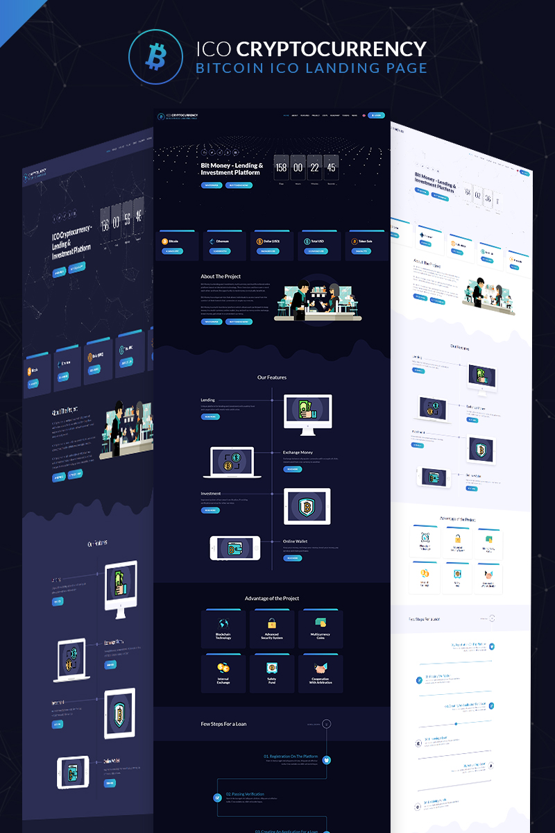 ICO Cryptocurrency Bitcoin Landing Page Template