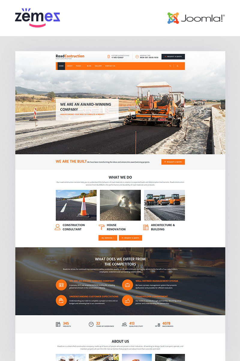 RoadLine - Solid Road Consrtuction Company Joomla Template