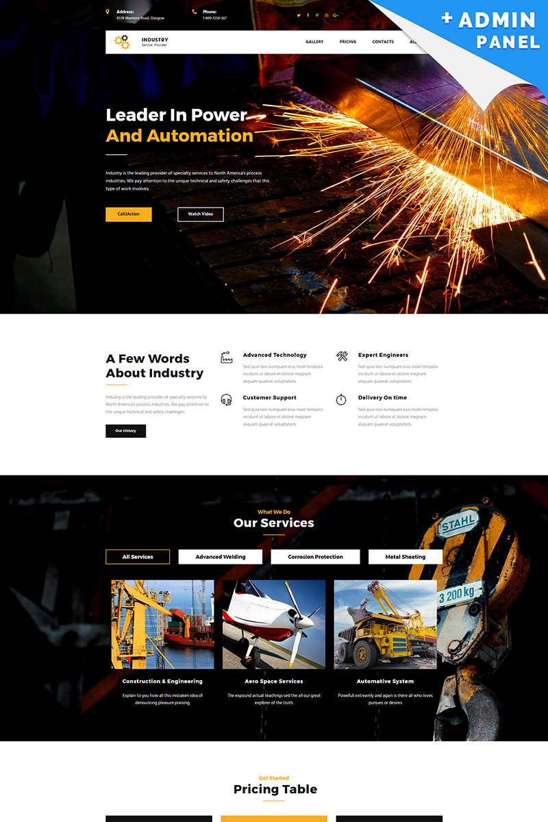 Industrial Company MotoCMS 3 Landing Page Template