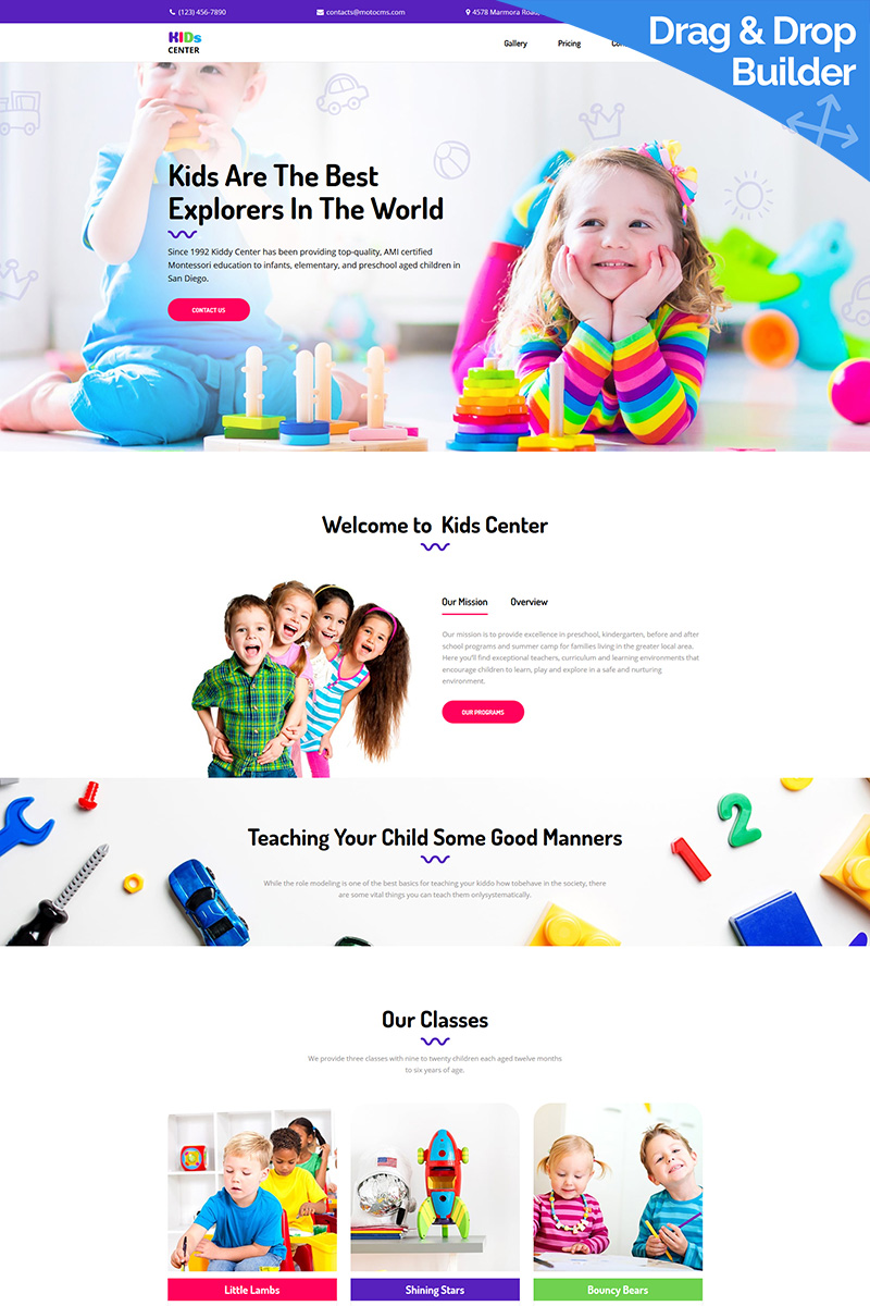 Kids Center Landing Page Template - Preschool, Day Care, Extra Classes