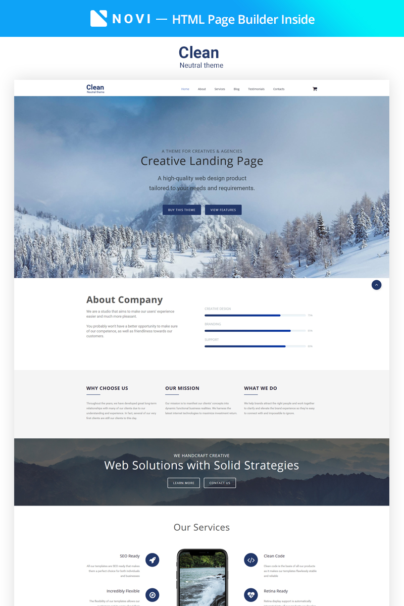 Clear - Simple Creative Agency HTML with Novi Builder Landing Page Template