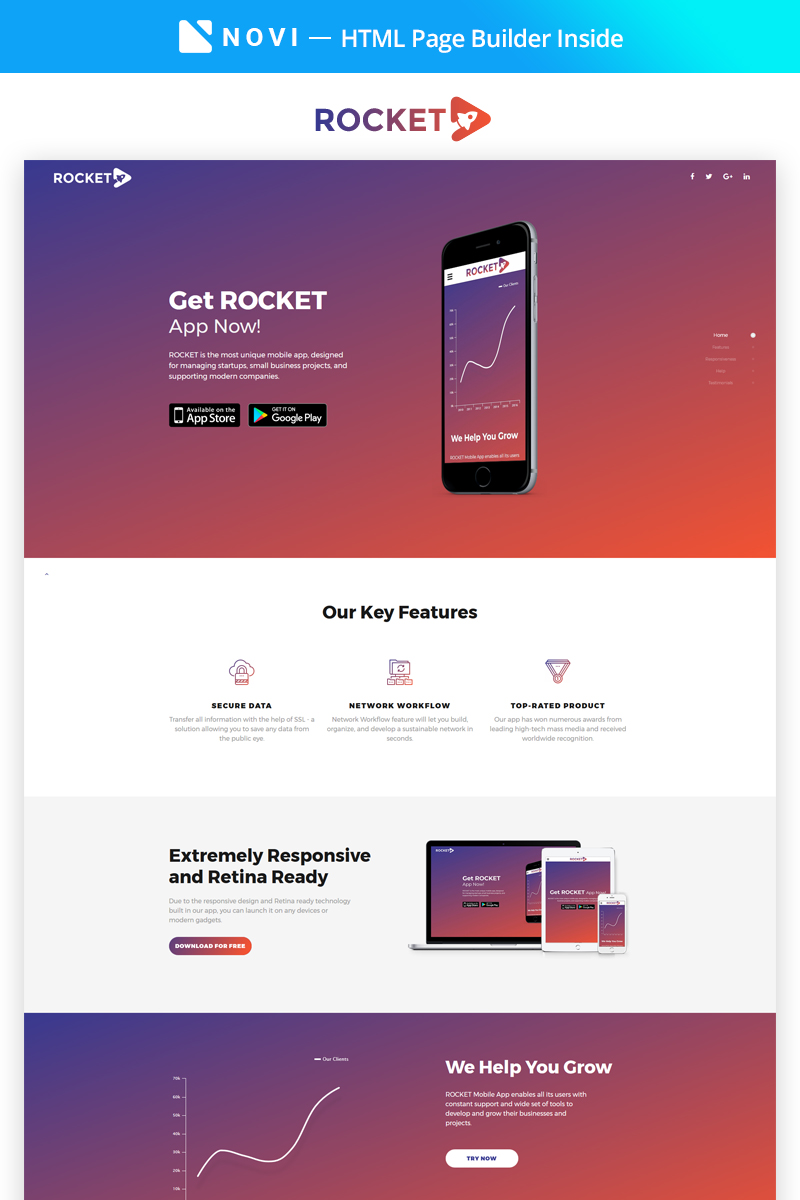 Rocket - Fabulous App Building Agency Compatible with Novi Builder Landing Page Template