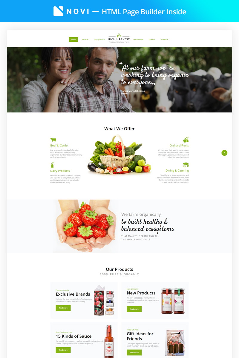 Rich Harvest - Farming HTML5 with Built-In Novi Builder Landing Page Template