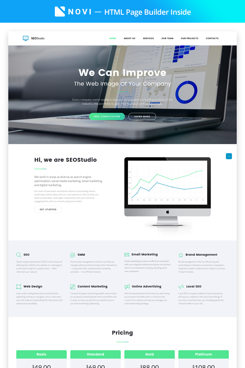 SEO Studio - Consulting HTML with Novi Builder Landing Page Template