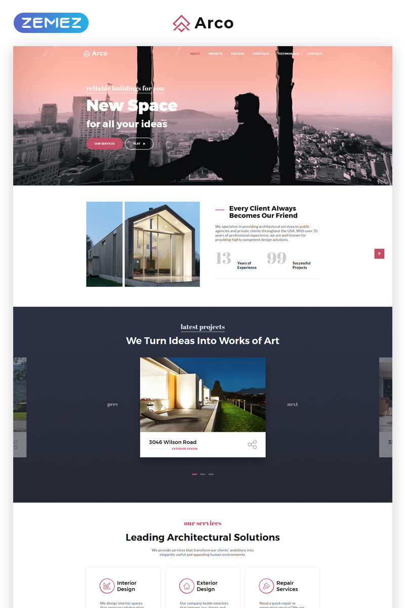 Arco - Elegant Architect Portfolio HTML Landing Page Template