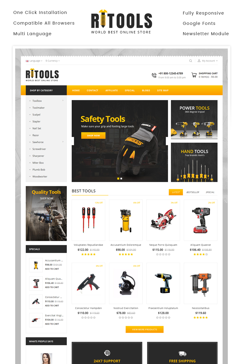 Online Tools Store OpenCart Template