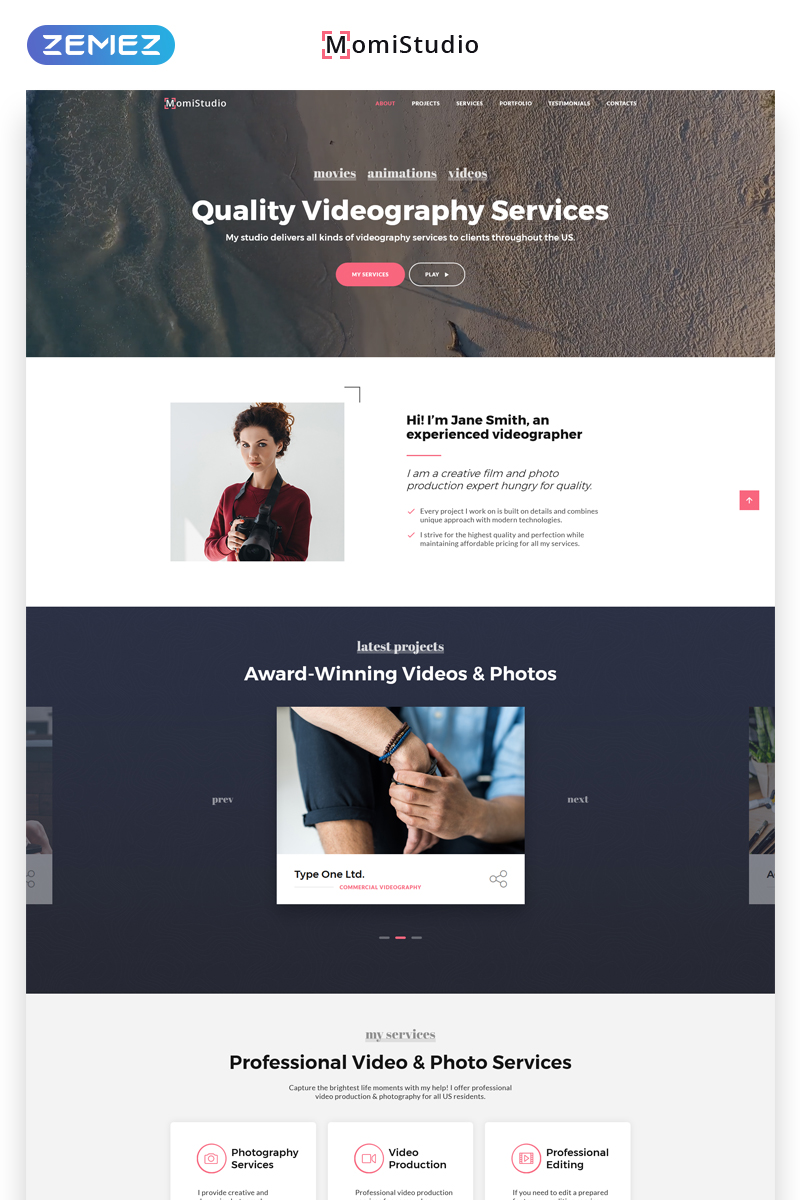 MomiStudio - Videography Services HTML5 Landing Page Template