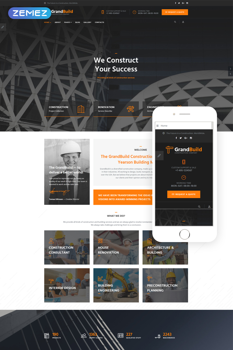 GrandBuild - Construction Company Flat Professional Joomla Template