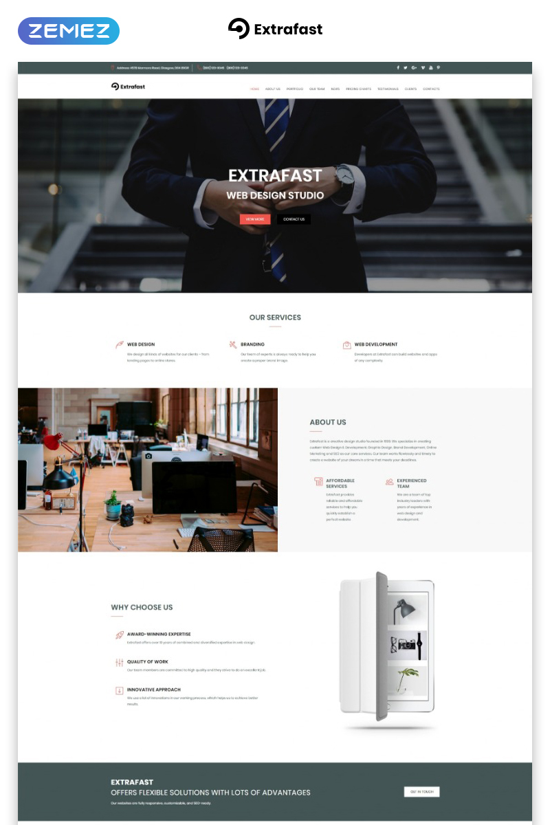 ExtraFast - Web Design Studio HTML5 Landing Page Template