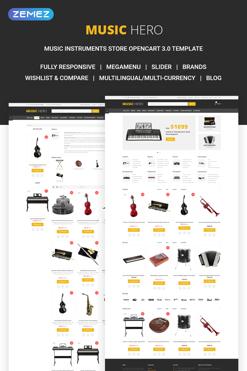 Music Hero - Fancy Music Instruments Online Shop OpenCart Template