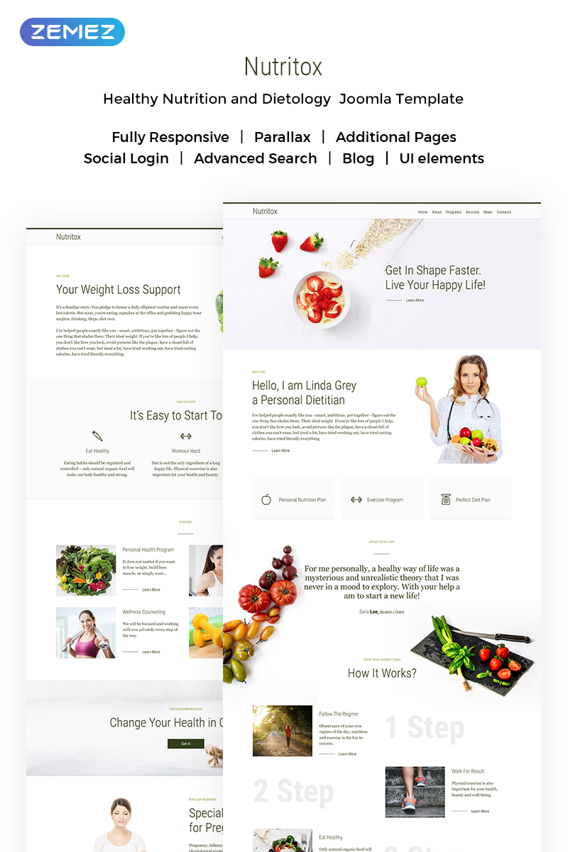 Nutritox - Simple Dietitian & Health Blogger Joomla Template