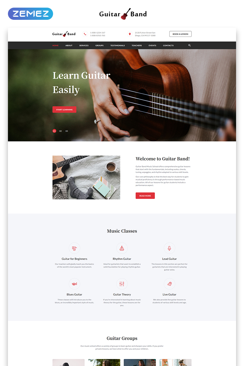 Guitar Band - Music School HTML5 Landing Page Template