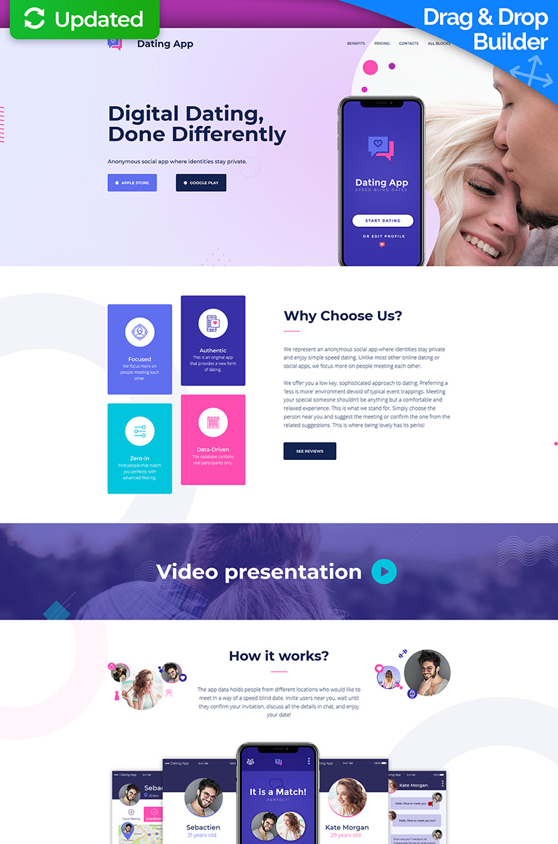 Dating App MotoCMS 3 Landing Page Template