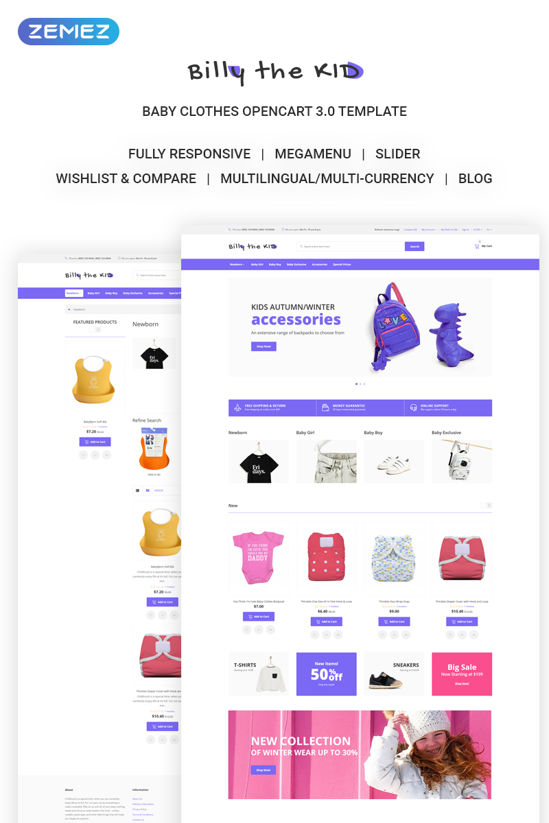 Bill The Kid - Simple Kids Fashion Online Store OpenCart Template