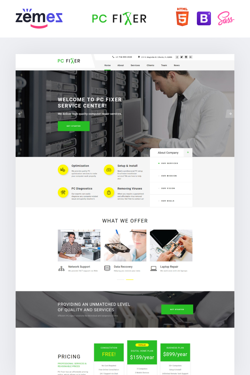 PC Fixer - Computer Repair Services HTML Landing Page Template