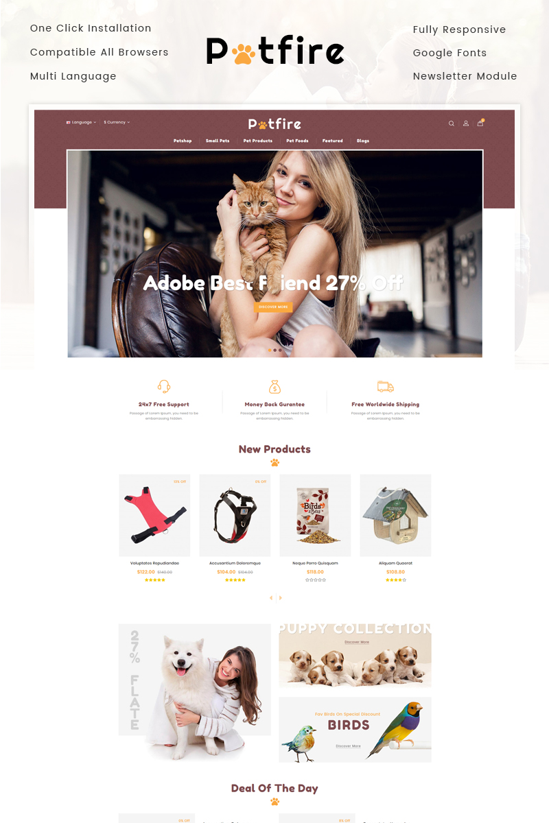 Petfire - Animals & Pets Store OpenCart Responsive Template