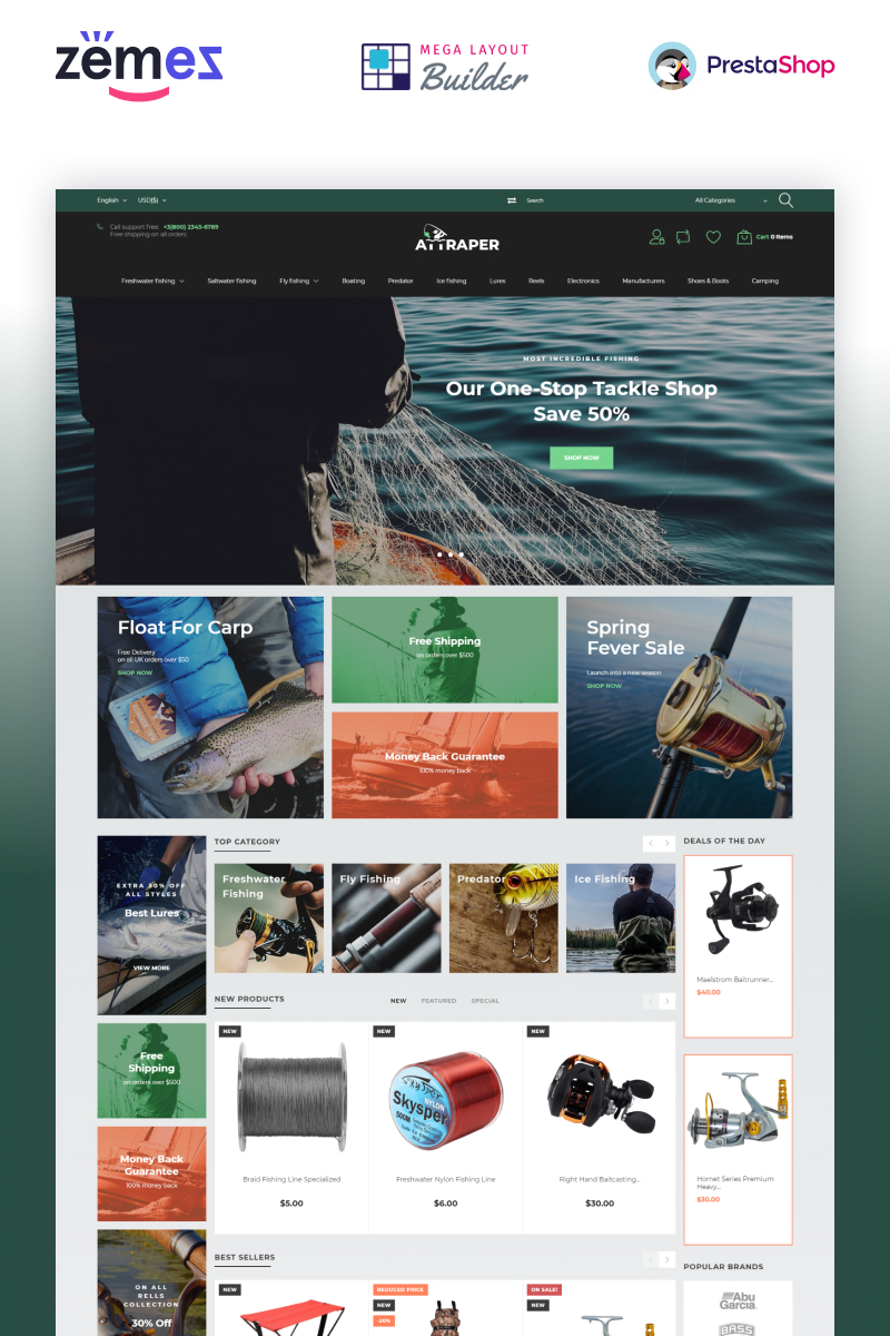Attraper - Fishing eCommerce Bootstrap Template PrestaShop Theme