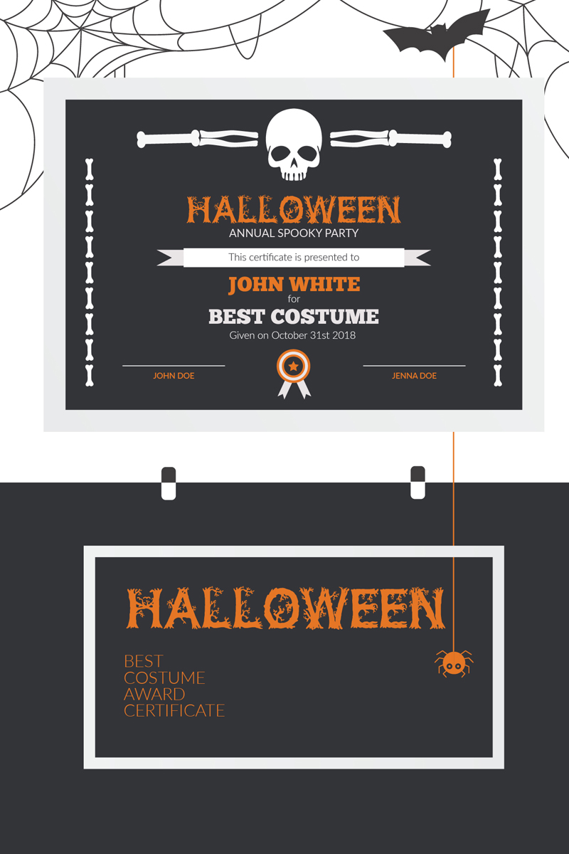 Halloween Best Costume Award Certificate Template Throughout Halloween Certificate Template