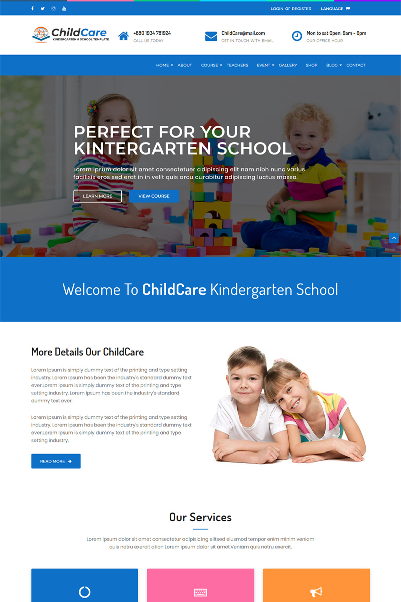 ChildCare Kindergarten & School HTML Website Template for 22