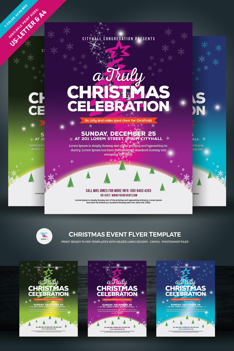 Christmas Celebration Party Flyer Poster - Purple Theme