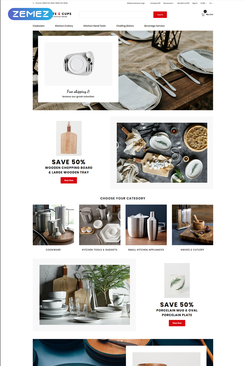 Plate & Cups - Food and Restaurant Simple Clean Bootstrap OpenCart Template