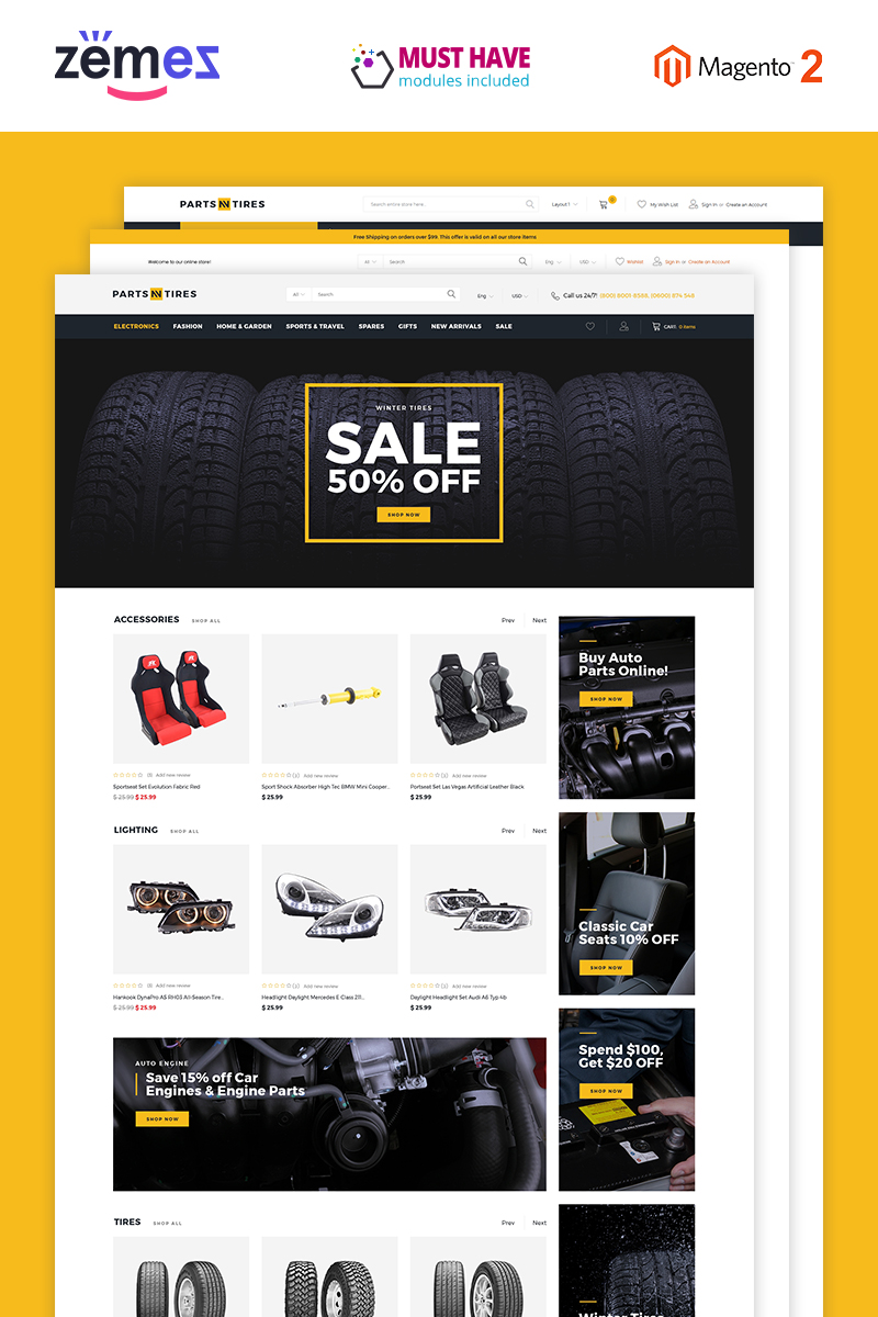 Parts'n'Tires - Car Tuning eCommerce Template Magento Theme