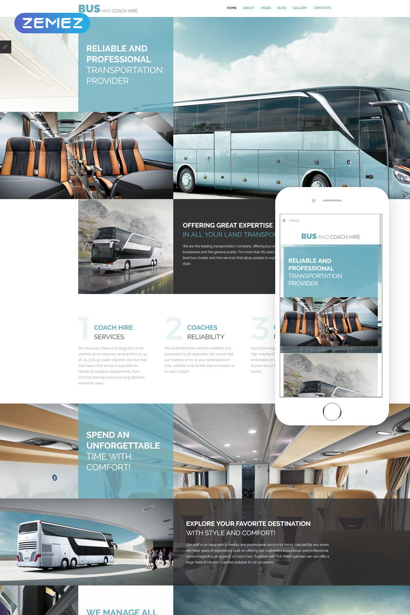 Bus and Coach Hire - Transportation Minimalistic Joomla Template