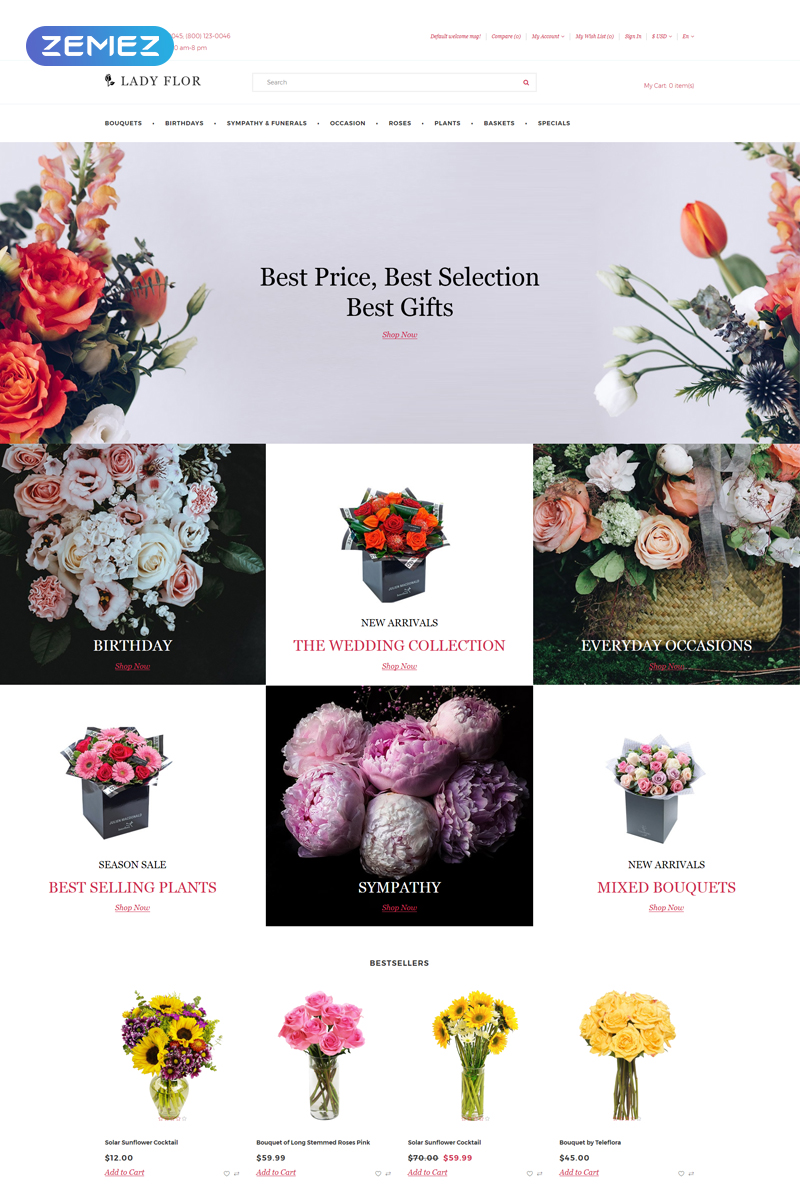 Lady Flor - Flower Shop Multipage Creative OpenCart Template