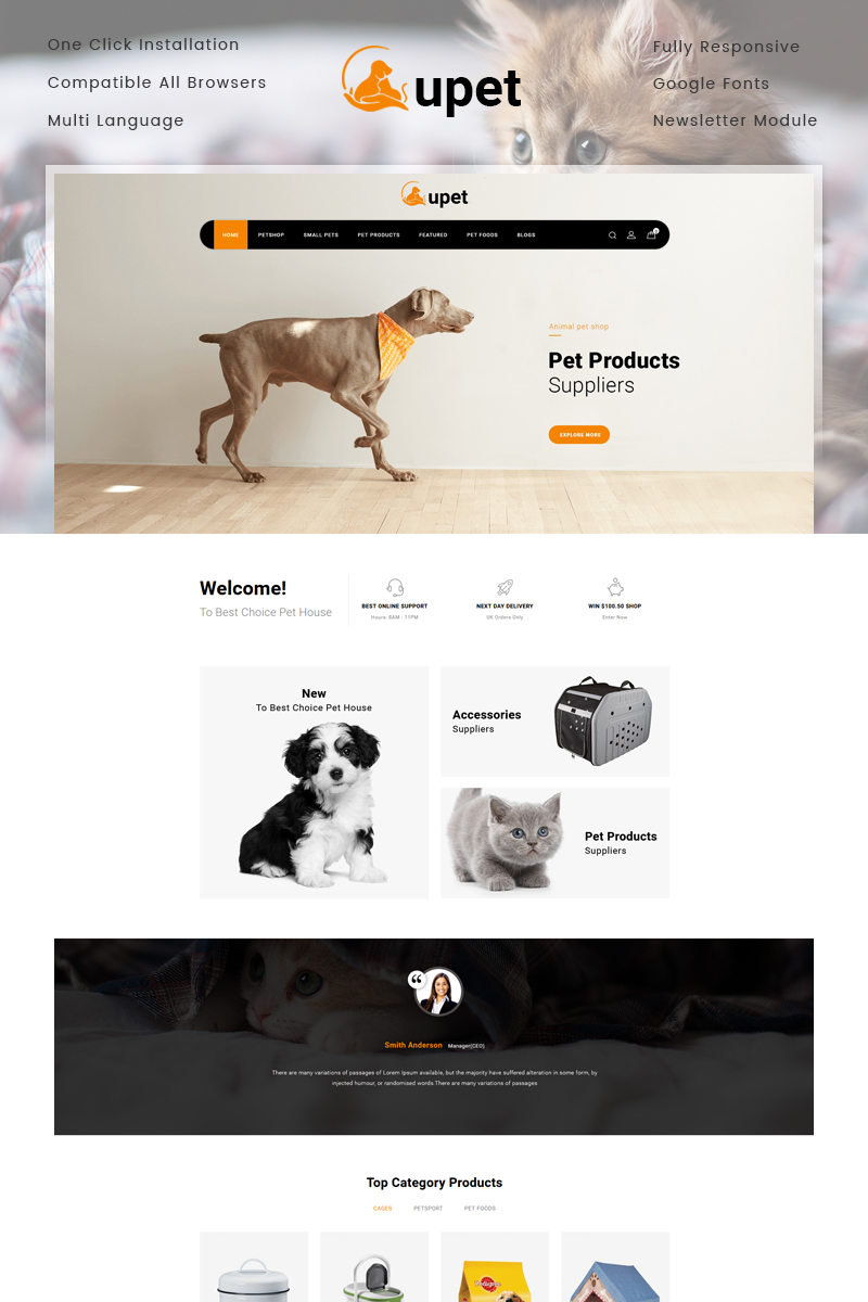 Upet Pets Store OpenCart Template