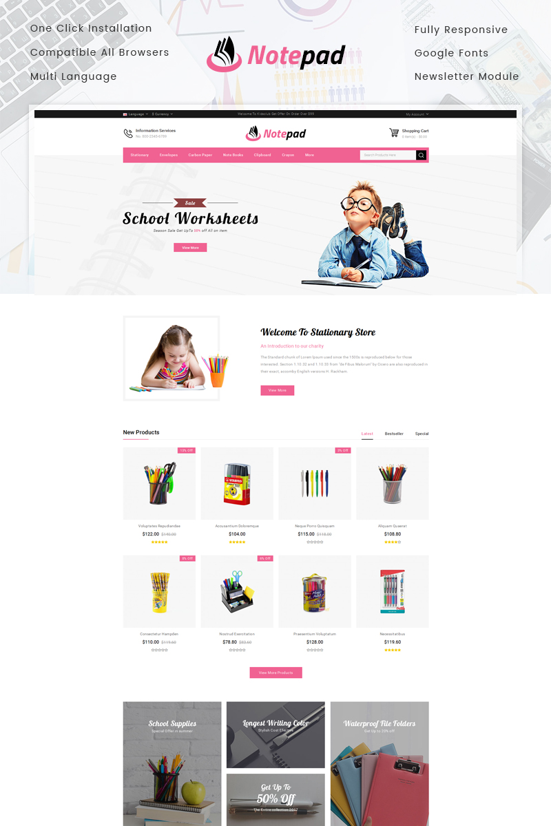 NotePad - Stationary and Education Store OpenCart Responsive Template