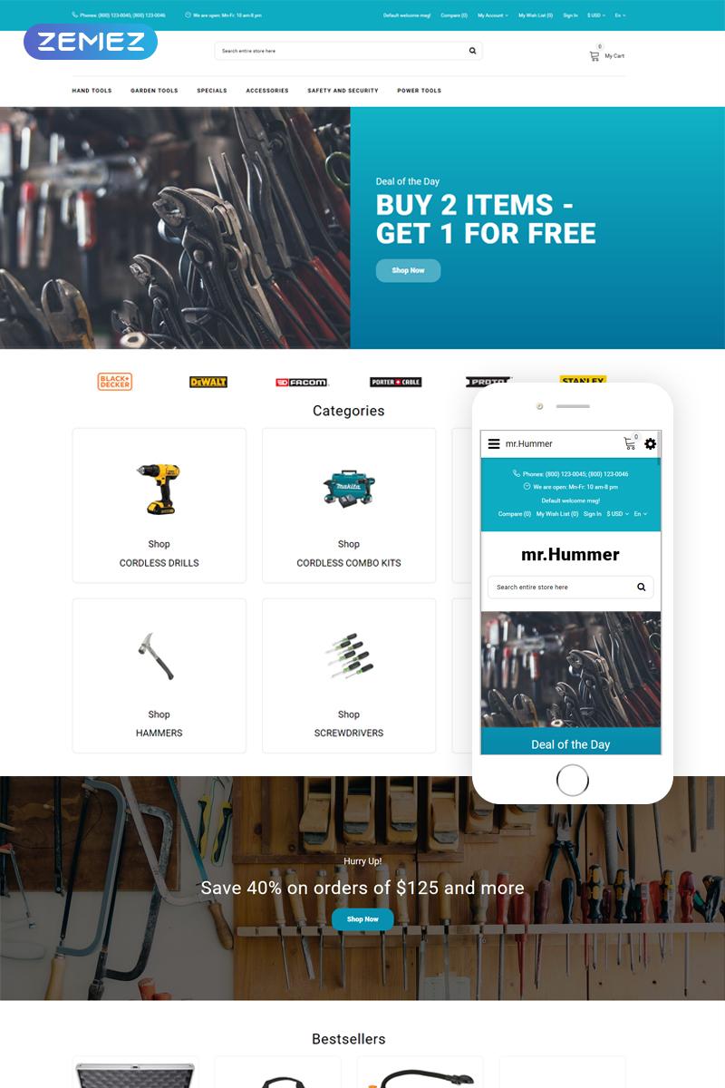 Mr.Hummer - Tools & Equipment Clean Multipage OpenCart Template