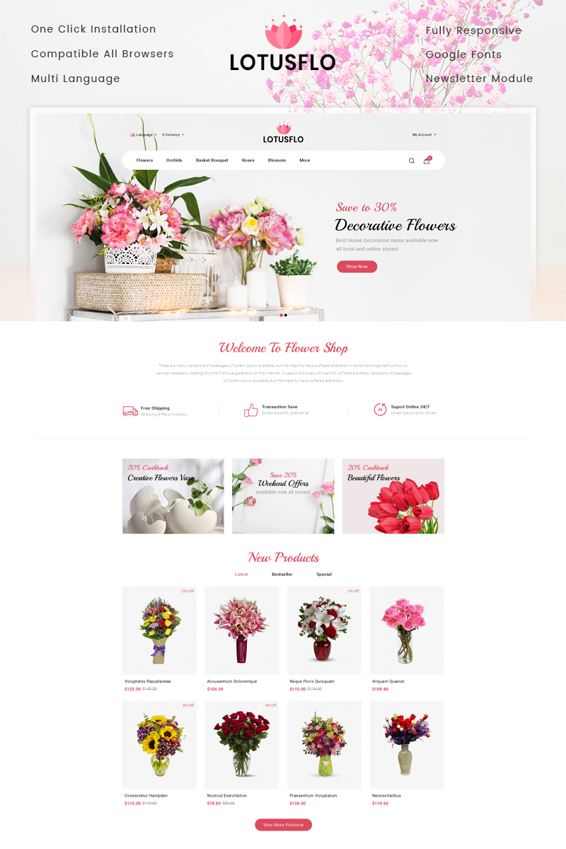 Lotusflo - Flowers Store OpenCart Responsive Template